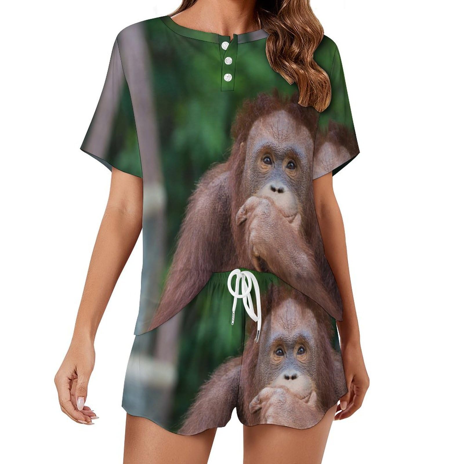 Ahdyr Unisex As Pic Orangutans Posting Thinking Pajamas Set Womens Short Sleeve Loungewear Sleepwear 2 Piece Pjs