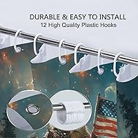 Vista 6 de Cortina de Ducha Divertida de Oso para Niños, Genial Gato Montando Oso en Cabaña Rústica del Bosque Woodland Cortinas de Ducha Divertidísimas