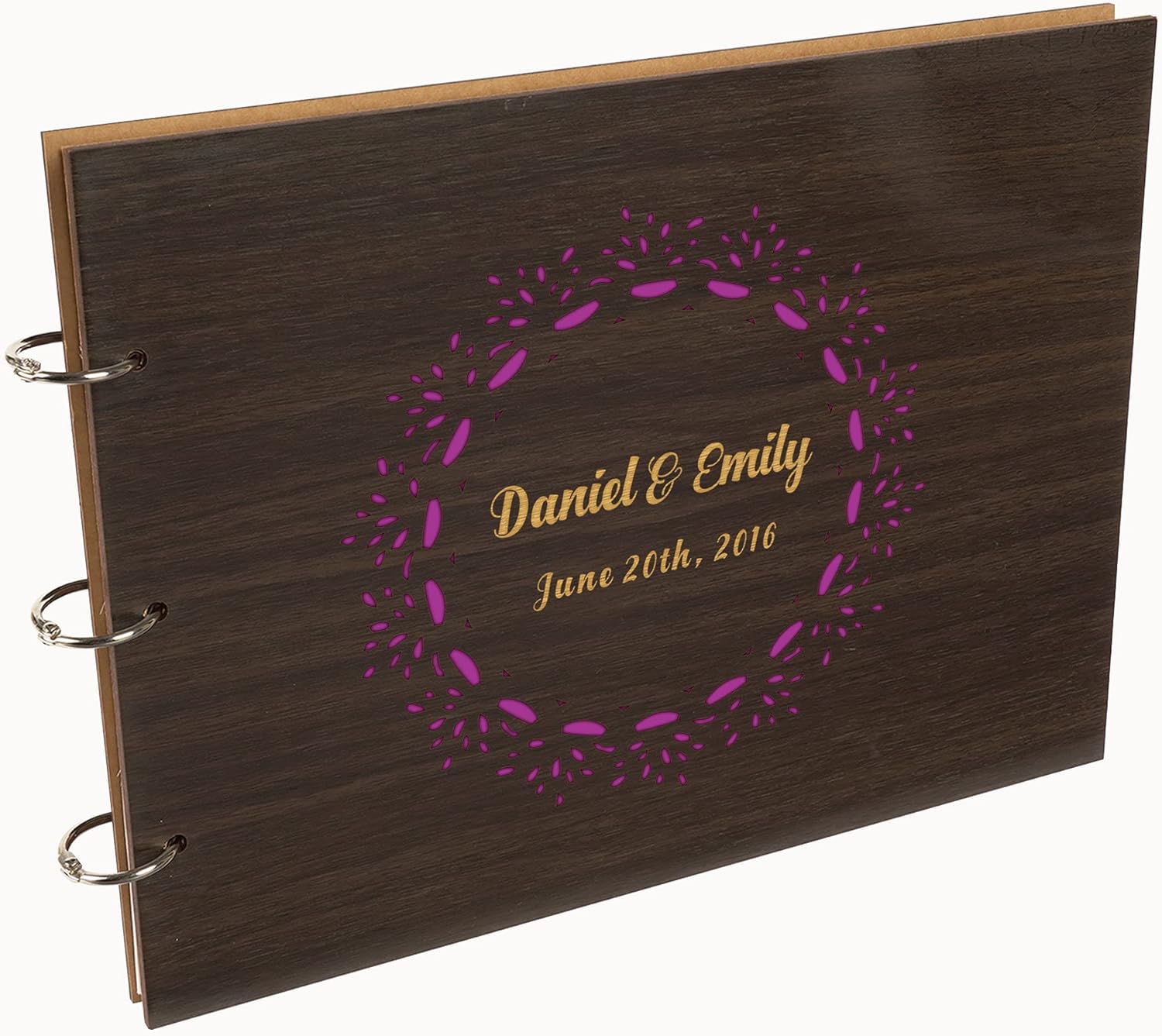 Darling Souvenir Personalized Engraved Laser Cut Wedding Guest Book Wooden Cover Sign-in Book Registry Guestbook Scrapbook-3G