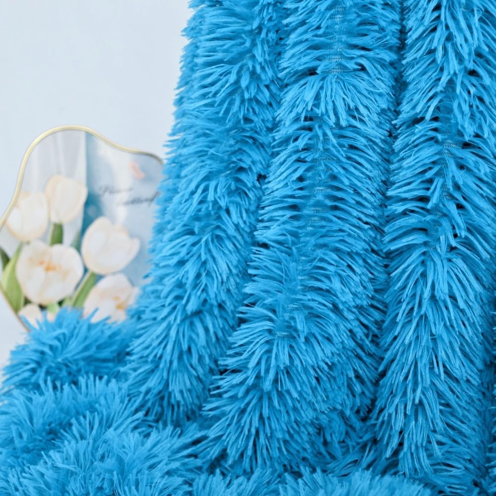 Plush Super Soft Blanket Bedding Sofa Cover Furry Fuzzy Fur Warm Throw Qulit Cozy Couch Blanket for Winter (63"x79", Sky Blue) - Image 5