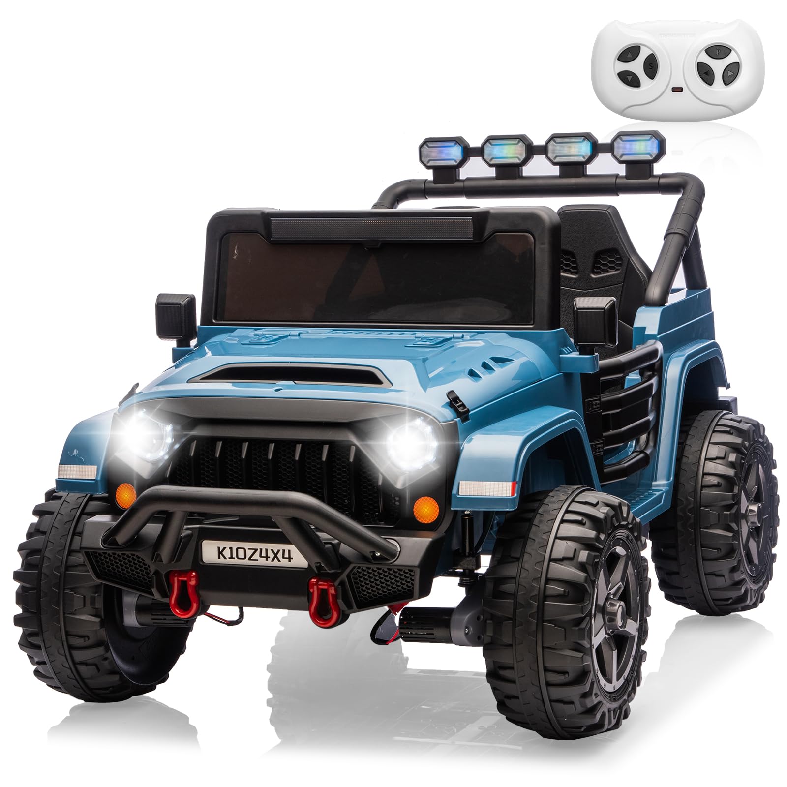 Photo 1 of Kids 24V 2-Seater Electric Ride On Car, 4x4 Ride On Truck w/Remote Control, 4-Wheeler Suspension, 3 Speeds, Led Lights, Bluetooth, Ride on Car Toy for Kids Ages 3-8, Cyan Blue