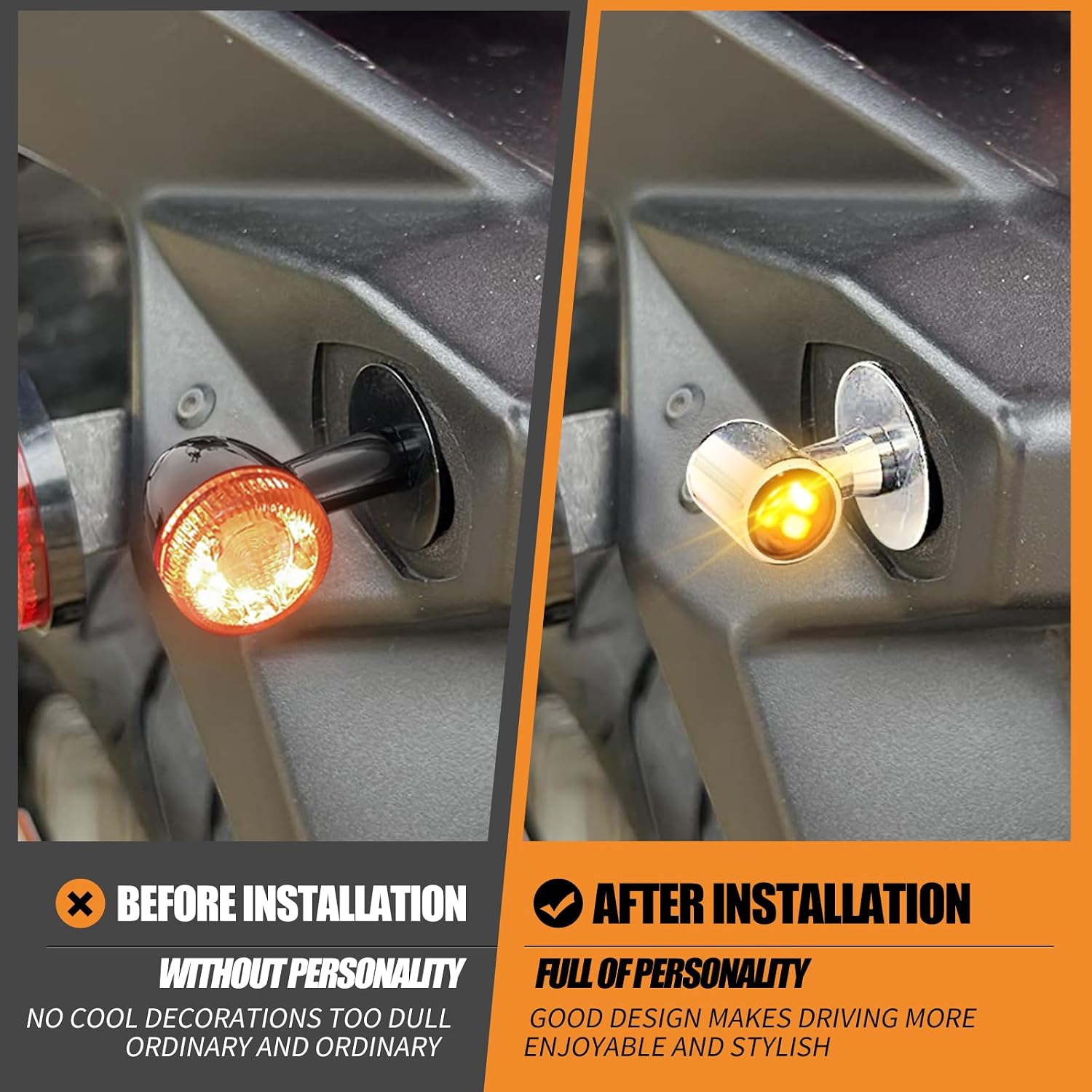 Mini LED Turn Signals M8 Thread Amber Blinker Light for Front Rear, Small Bullet Indicator Lamp Fit for Harley Yamaha Suzuki Custom Chopper Cruiser Chrome Housing Smoked Lens