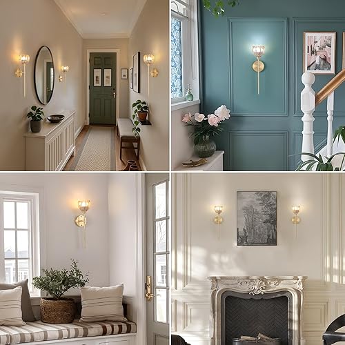 Miniatura 8 de Juego de 2 apliques de pared a pilas, tulipán ámbar vintage, lámpara de pared recargable de 5000 mAh con batería con control remoto para sala de