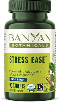 Banyan Botanicals Organic Stress Ease Adrenal Support & Resilience Supplement Ashwagandha & Shatavari for Fatigue & Nervous System Balance 90 Tablets USDA Organic
