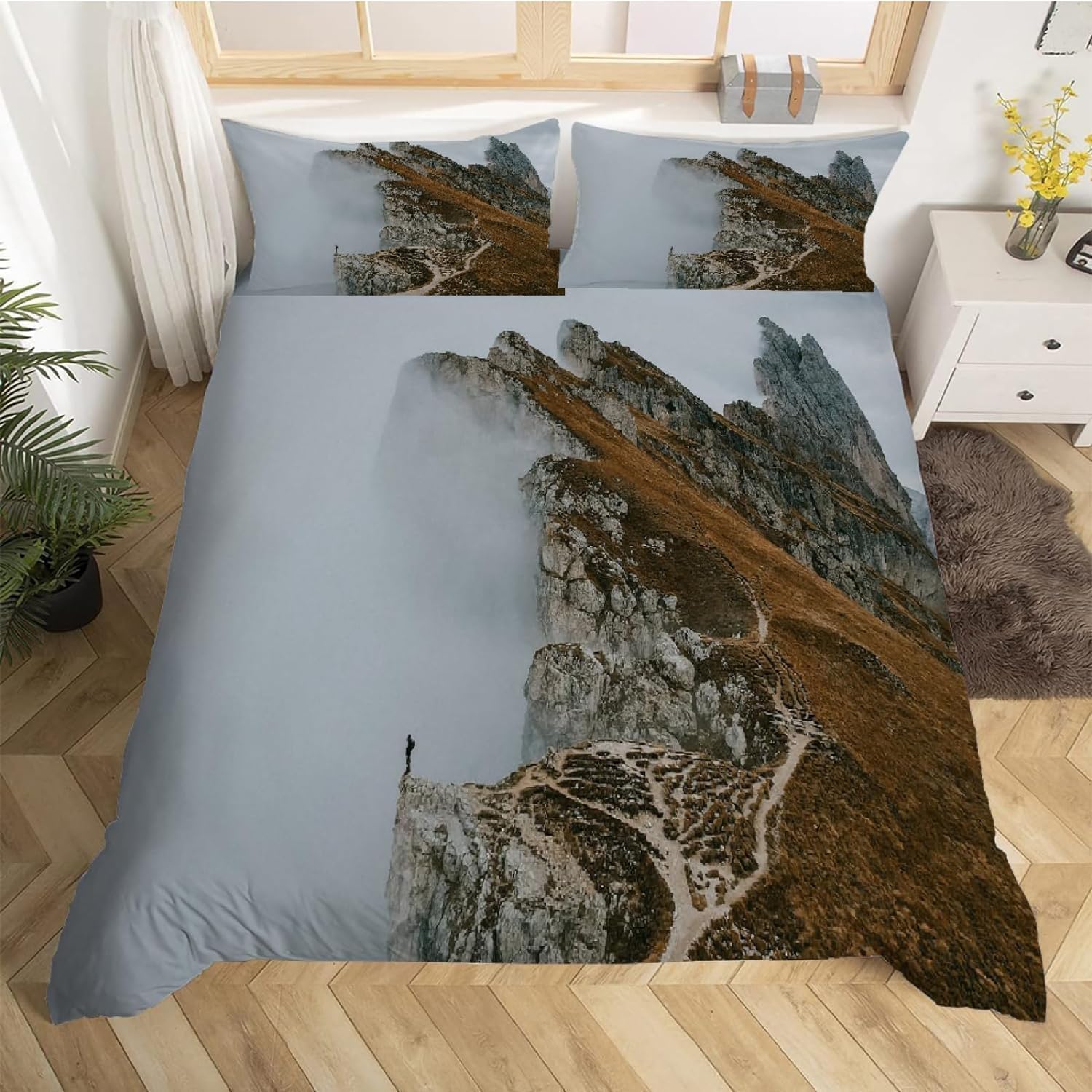 Housse de couette 220x240 vue sur la montagne imprimée 3D haute définition