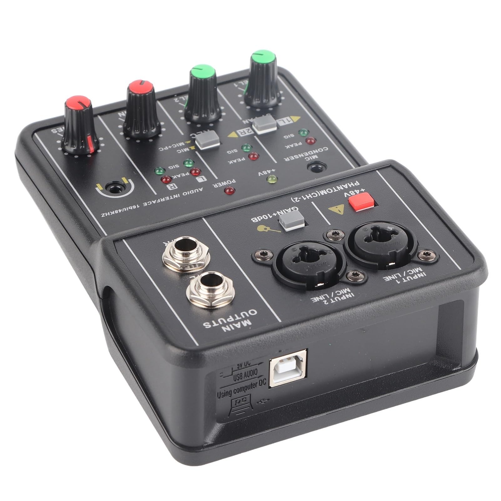 Mixer DJ, Mixer Scheda audio portatile a 2 canali Alimentatore USB con alimentazione Phantom 48V