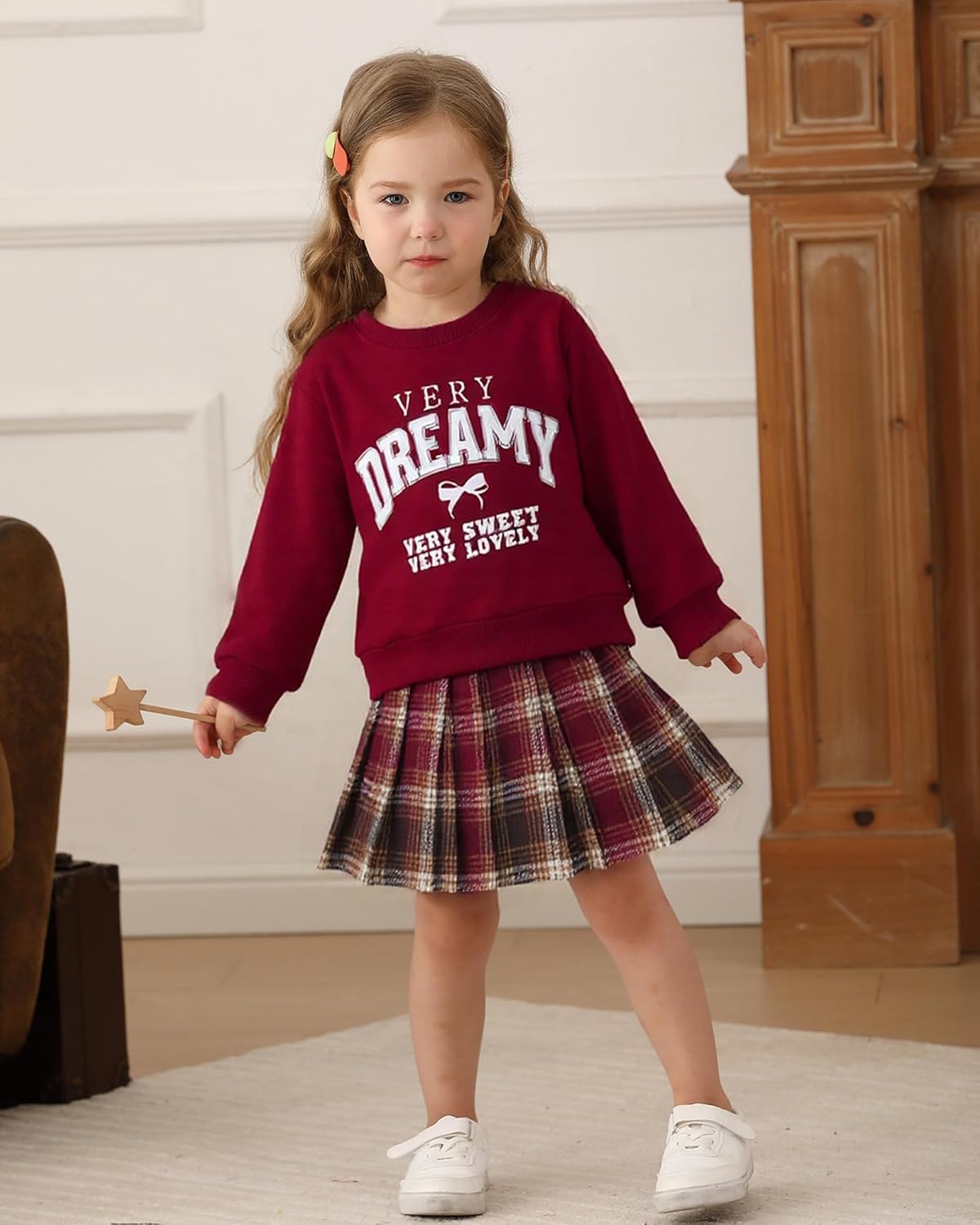 Kucnuzki Baby Girl Clothes Toddler Girl Fall Outfits Kids Winter Cute Long Sleeve T Shirt Top Plaid Mini Skirt Dress Set - Image 3