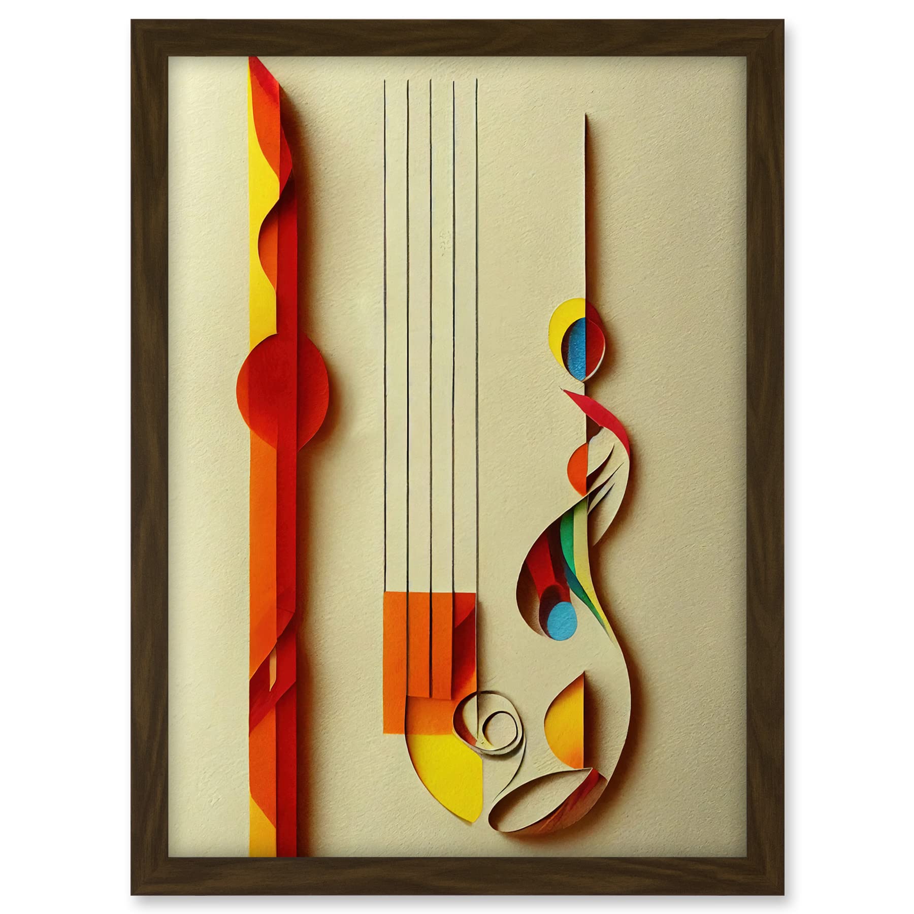 Wee Blue Coo Kandinsky Inspired Abstract Musical Symbol Clefs Music Yellow Turquoise Orange Artwork Framed A3 Wall Art Print