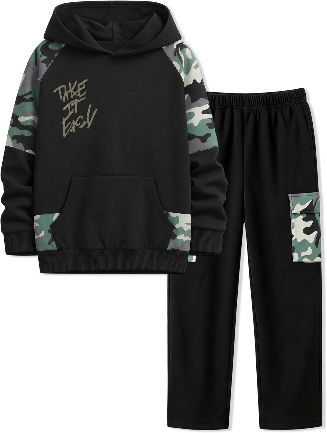 Boy Clothes 2 Piece Long Sleeve Hooded Sweatshirt Top+Sweatpants Fall Outfits Winter Clothes for Boys 6-16Y