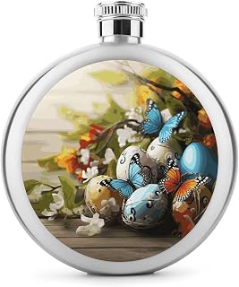 Easter Eggs with Butterfly Hip Flask 5 Oz for Men Large Capacity Leakproof Stainless Steel Flask Personalized Groomsmen Flasks Exquisite Custom Whiskey Flasks for Women Travel Camping