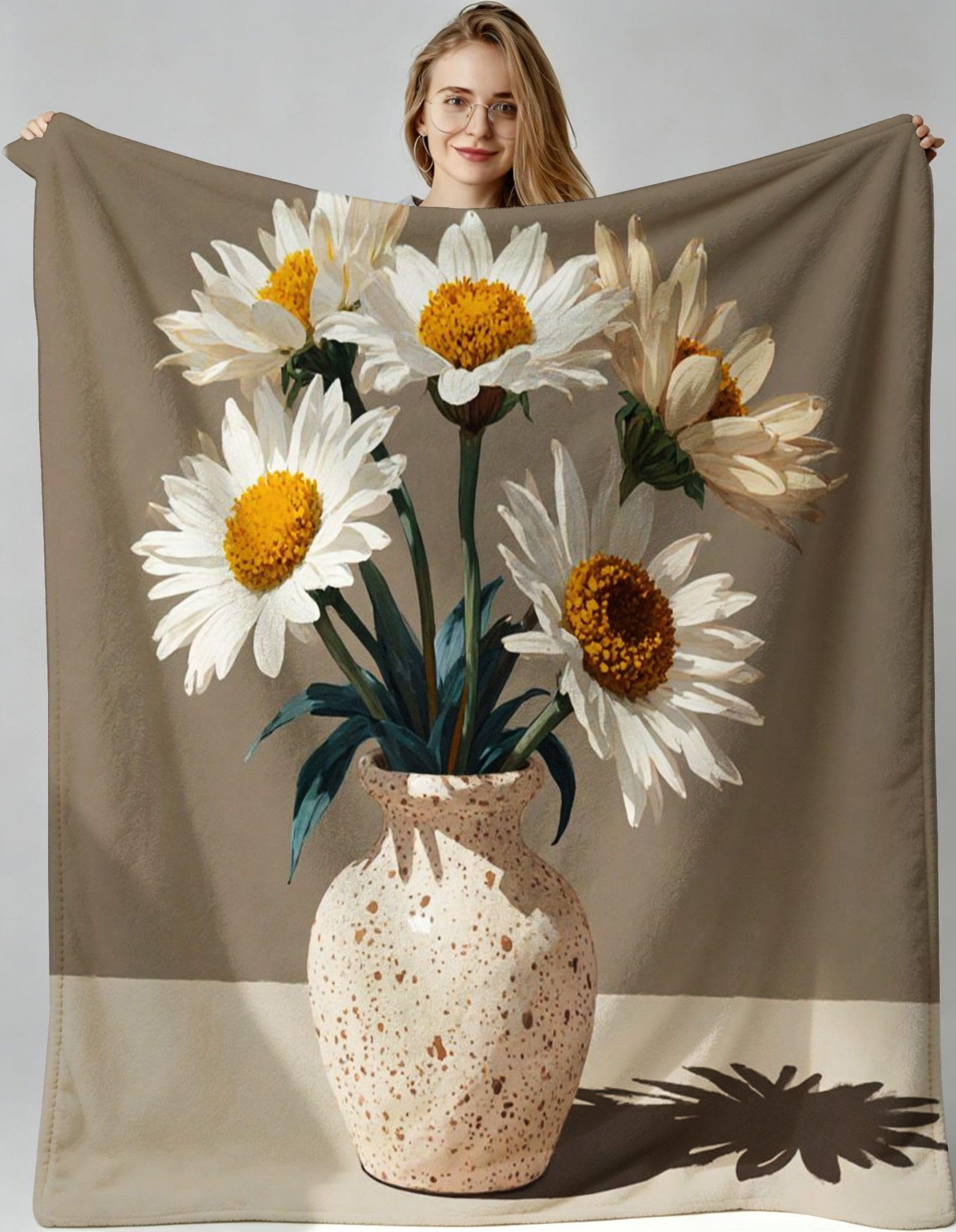 Couverture polaire fleurs de qualité supérieure 240x260 cm pour lit double et canapé