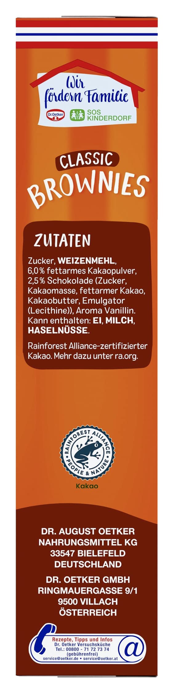Dr. Oetker Brownies, 8 x 456 g, Backmischung für dunklen Rührteig mit Raspelschokolade zum Zubereiten von 16 Brownies, inkl. praktischer Backform