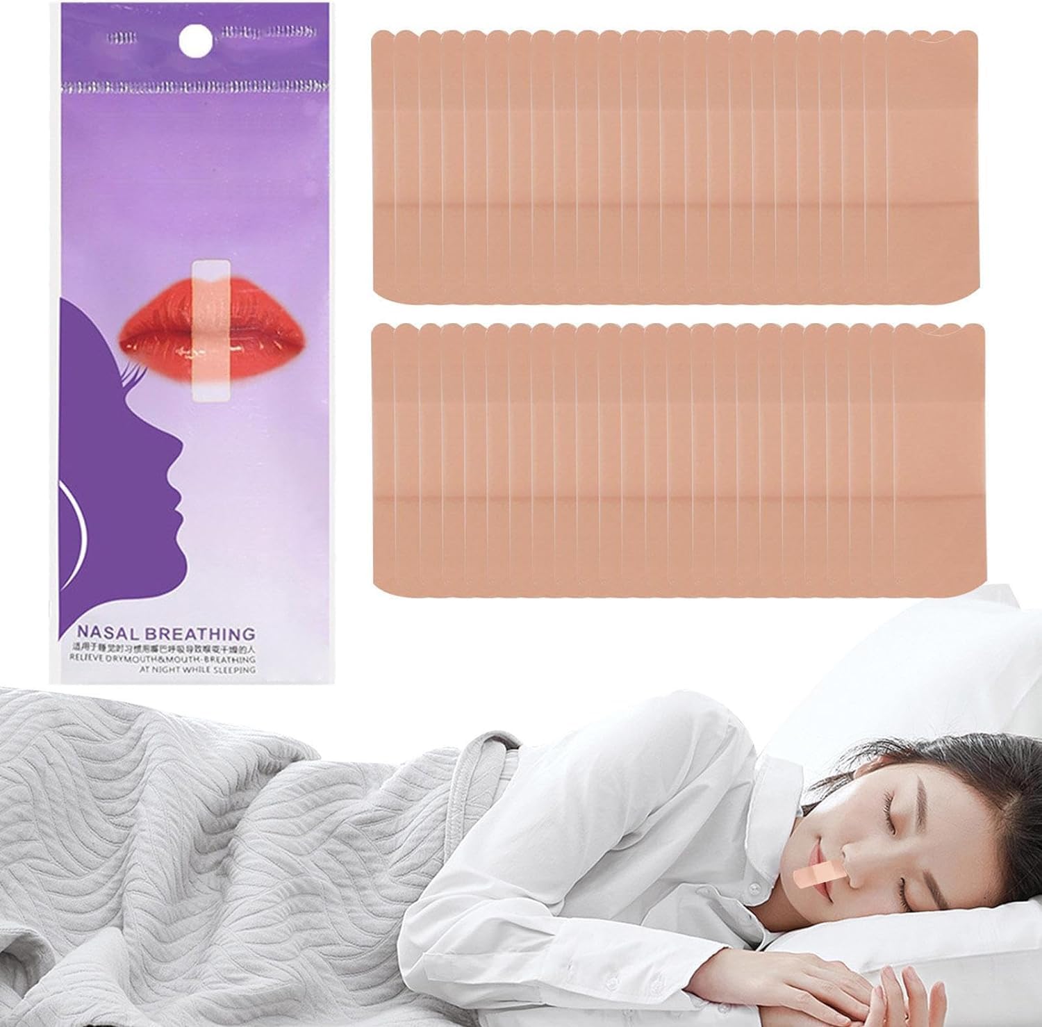 MAKINGTEC Anti Snoring Mouth Tape, Sleep Strips for Nasal Breathing, Nose Breathing Gentle Effective Sleep Strips, for Snore Reduction Nighttime Sleeping No More Loud Snoring, Extra Nasal Strip (2PCS)
