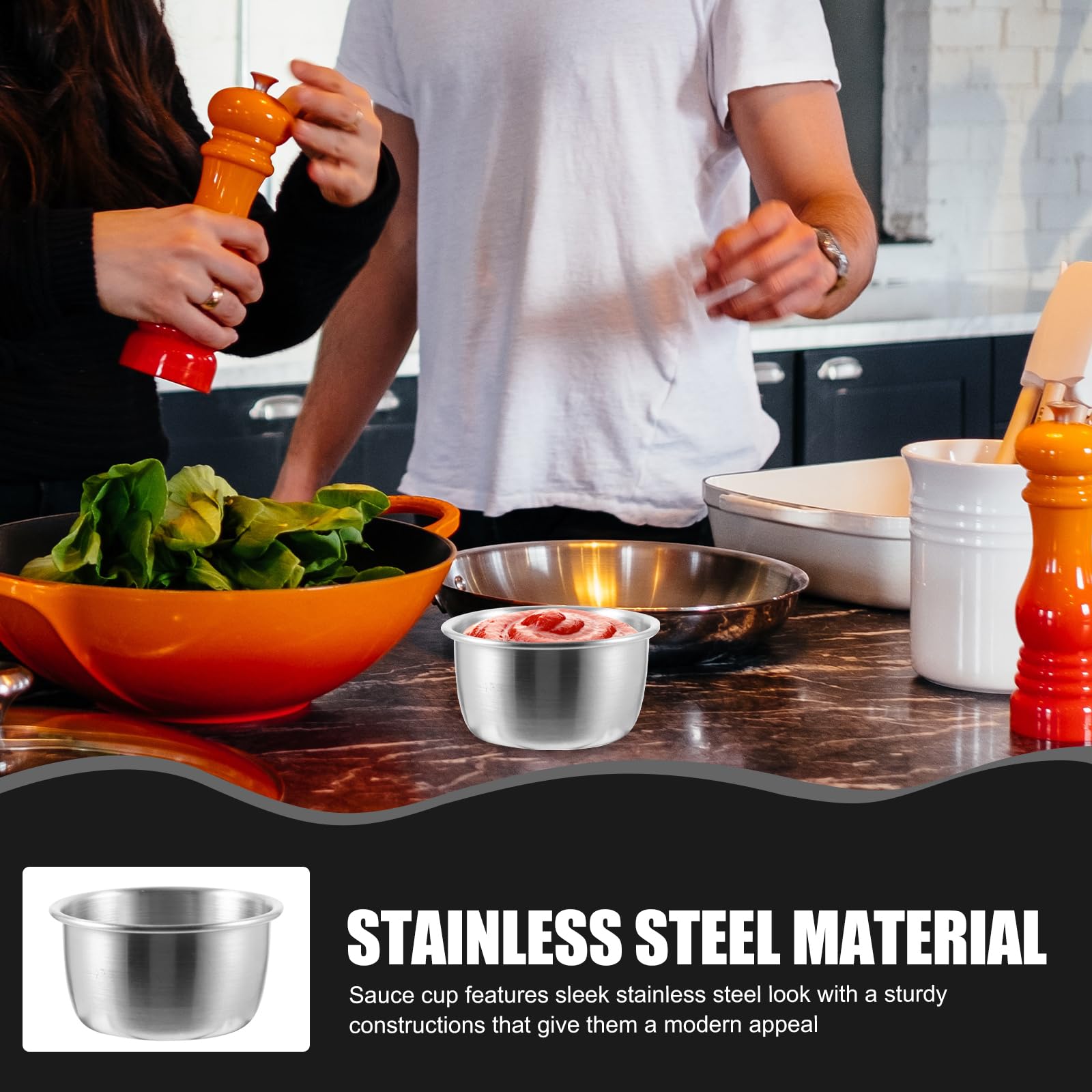 UPKOCH 10 tazze per salsa in acciaio inox tazze per immersione, Mini tazza di salsa, lavabile in lavastoviglie (5,5*5,5*3cm)