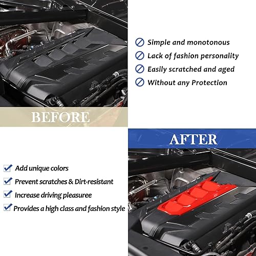 Miniatura 2 de Daeiclru Cubierta de cubierta de motor compatible con Chevrolet Corvette C8 2020-2023, cubierta de panel de bahía de motor de plástico ABS (rojo)