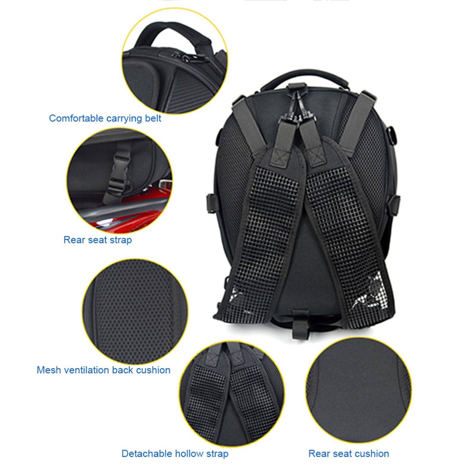 Domary Borsa Posteriore, Borsa da Sella, Zaino Multifunzionale con Strisce Riflettenti per Motociclisti e Pendolari, Scomparto Espandibile per Casco, Telefono e Chiavi. Dimensioni