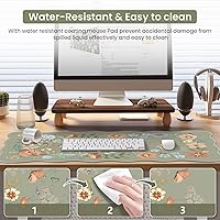 Vista 5 de iCasso Scalloped Desk Mat for Keyboard and Mouse, Scalloped Large Mouse Pad, Floral Desk Pad Mat, Anti-Slip Big Mousepad with Stitched Edges for