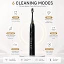 Electric Sonic Toothbrush for Adults | Rechargeable Black Toothbrush with Soft Bristles & Replacement Heads | Deep Cleaning Oral Care Device gallery image