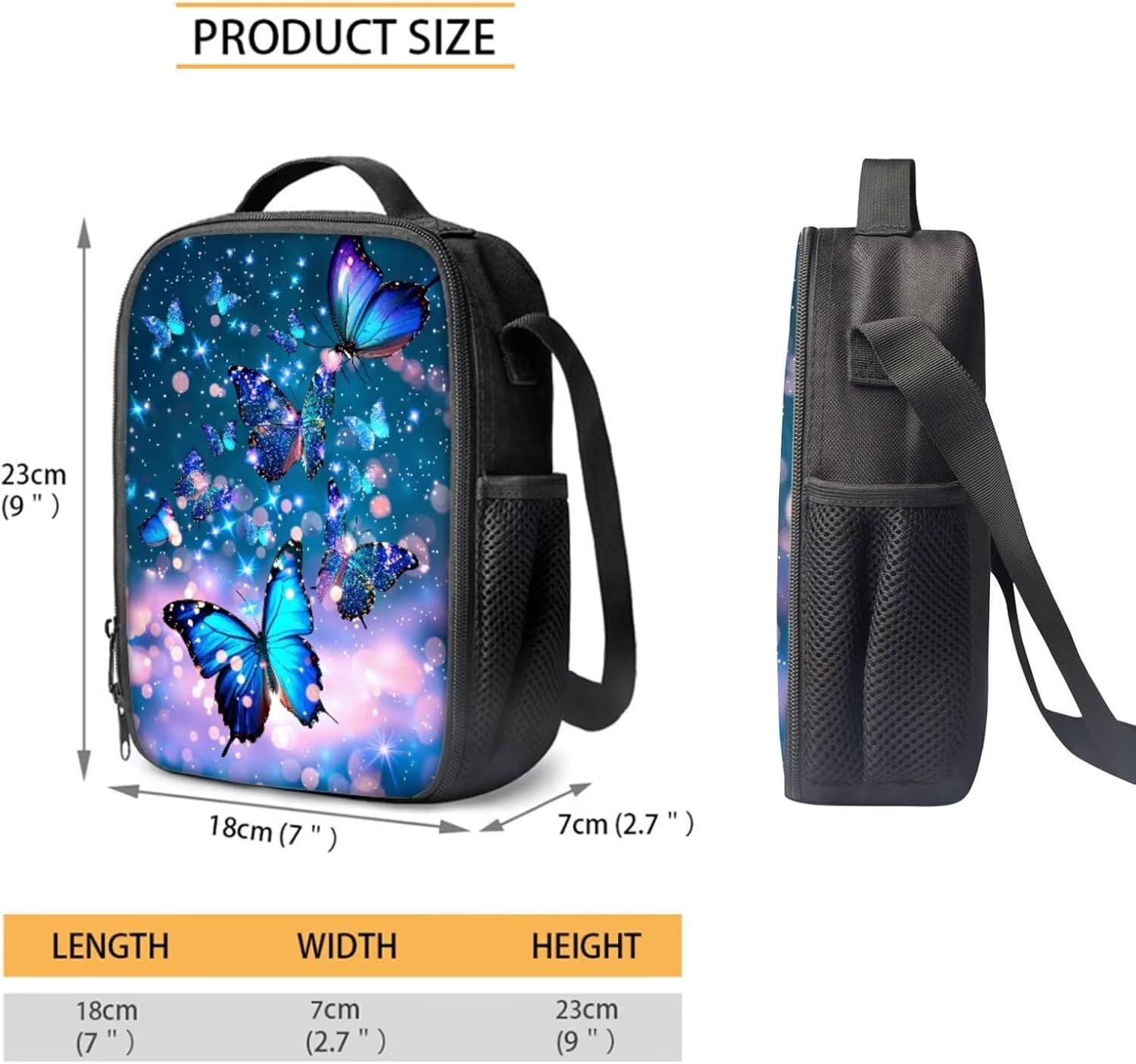 Dreaweet Girls Backpack with Lunch Box Blue Butterfly Bookbag with Lunchbox and Water Bottle Pocket & Pencil Case Kids School Bag Set 5th Grade Book Bag Lunch Bag Combo 4 in 1
