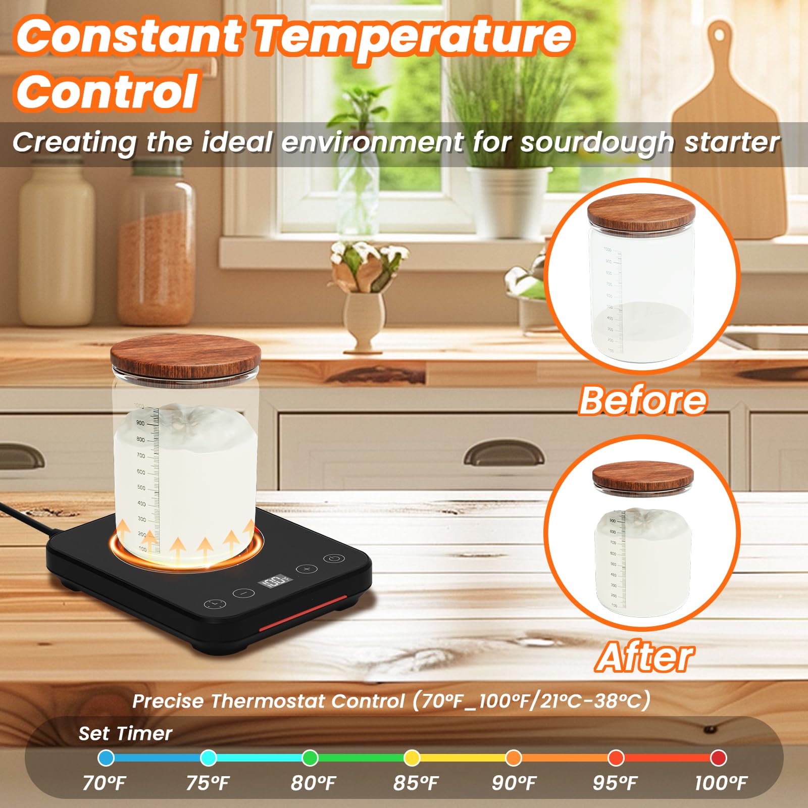 Ark miido Sauerteig Starter Wärmer, Warmhaltematte für Sauerteigstarter, Gärwerkzeug für Sauerteigheizung zum Backen mit Timer, zum Backen zu Hause