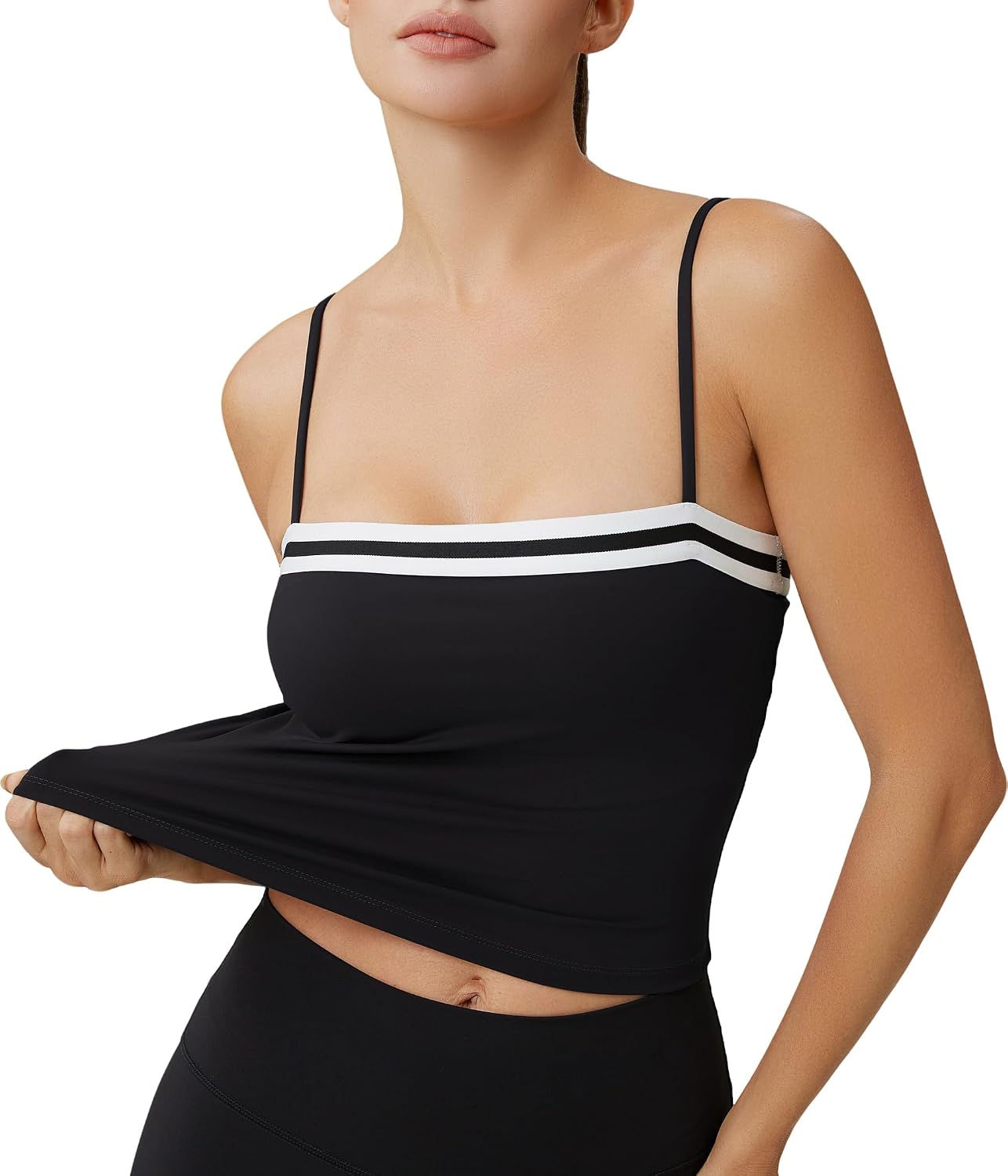 Women's Spaghetti Strap Active Tank Tops – Stretchy Fitness Cami with Built-in Shelf Bra