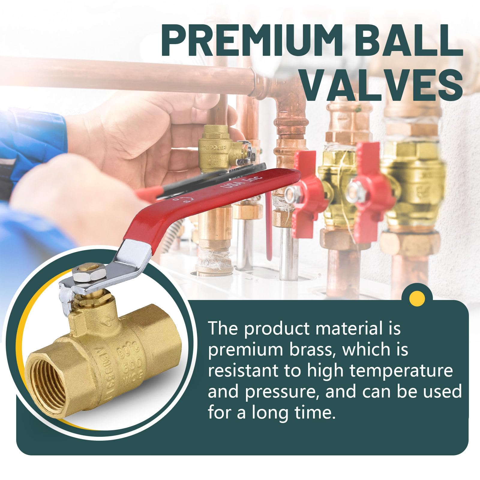 Lot de 10 valves d'arrêt à boisseau sphérique 1,9 cm filetées FIP, rouge, laiton forgé à port complet avec connecteur FNPT, 150 PSI WSP/600 WOG