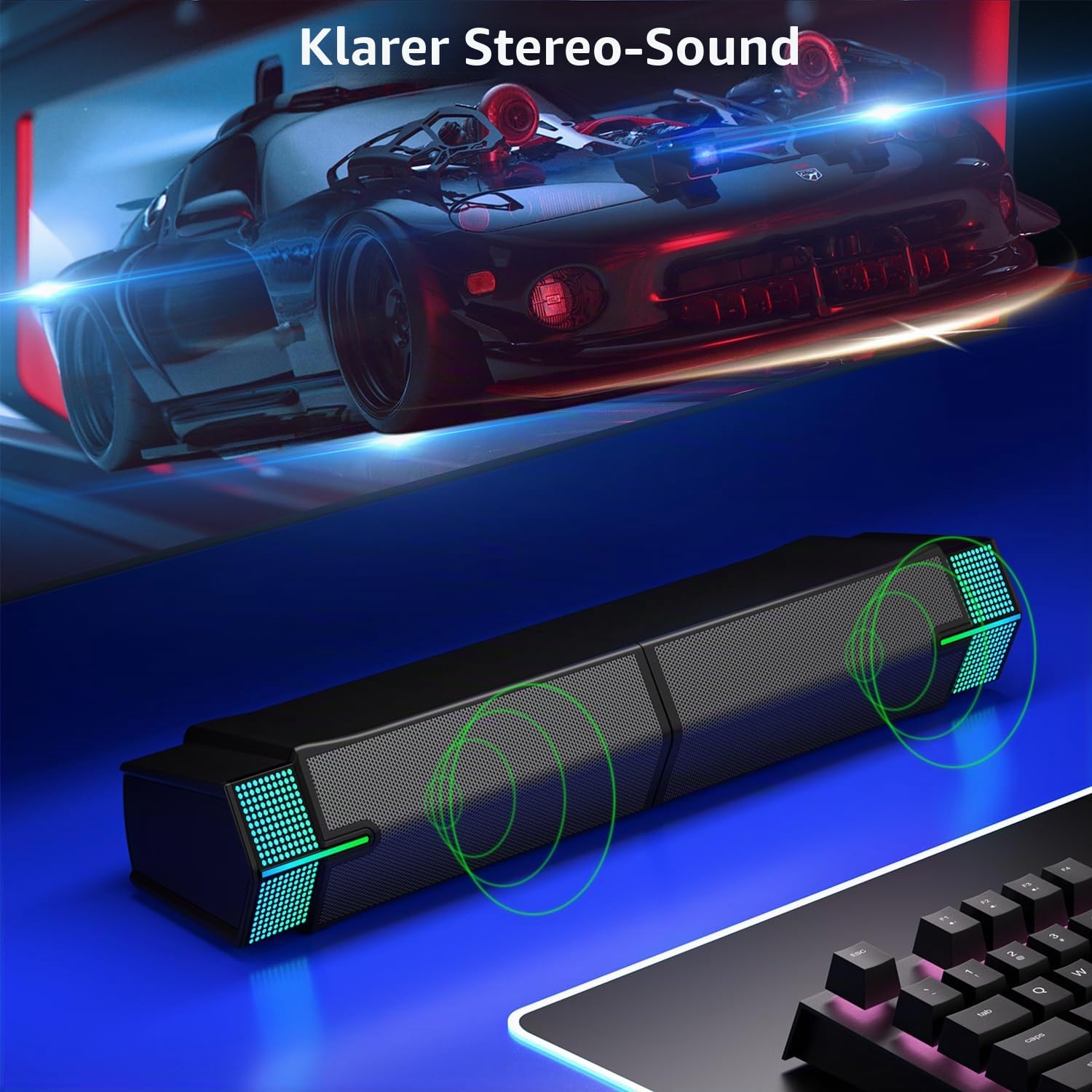 Jeecoo M20 Bluetooth-Computer-Lautsprecher für PC-Desktop-Monitor, Gaming-PC-Soundbar, kabelgebunden, USB-betrieben, hervorragender Stereo-Sound, mit Farbverlauf, RGB-Beleuchtung, kombinieren/trennen
