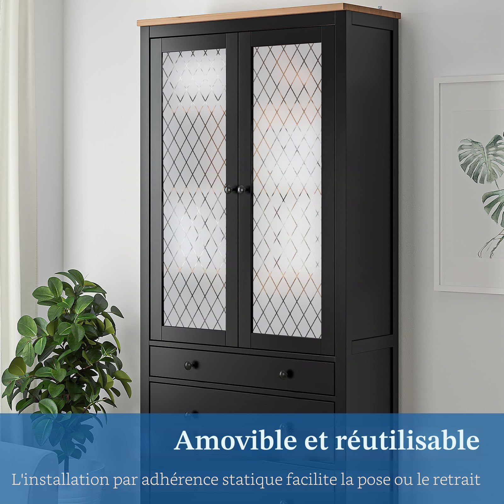 Film Dépoli pour Vitre à Treillis Transparent, Brise-Vue, 60x300cm | Film de Vitrage Répositionnable, Film Décoratif pour Vitre, Film Intimité Électrostatique, Anti-UV pour Maison, Bureau