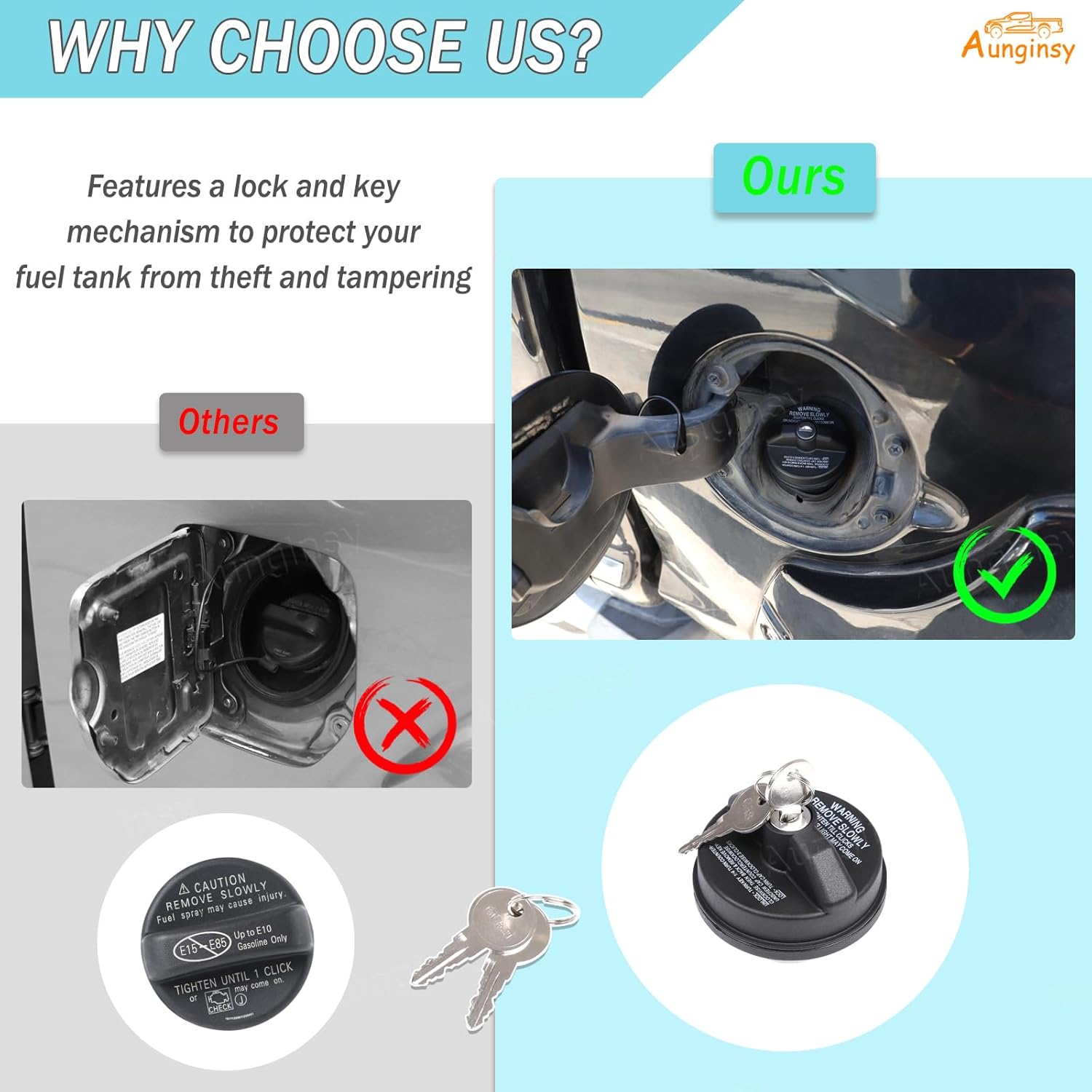 Aunginsy Fuel Tank Cap Replacement Anti-theft Lock Cap Compatible with Toyota Tundra 2014-2021 Car Door Fuel Tank Cover W/Lock Gas Cap Tank Trim Cover Fuel Filler Door Protector with Keys Accessories