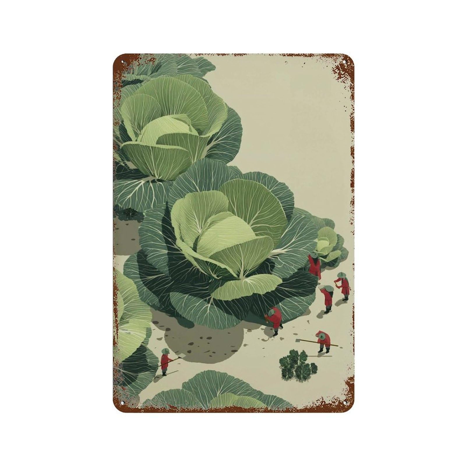 xiaoxiaoshen Giant Cabbage Field – Whimsical Farming Green Vegetable Surreal Garden Wall Decor Art Metal Tin Poster Modern Home Decor Art Home Bar Shop Decorations Vintage Sign 30x20cm