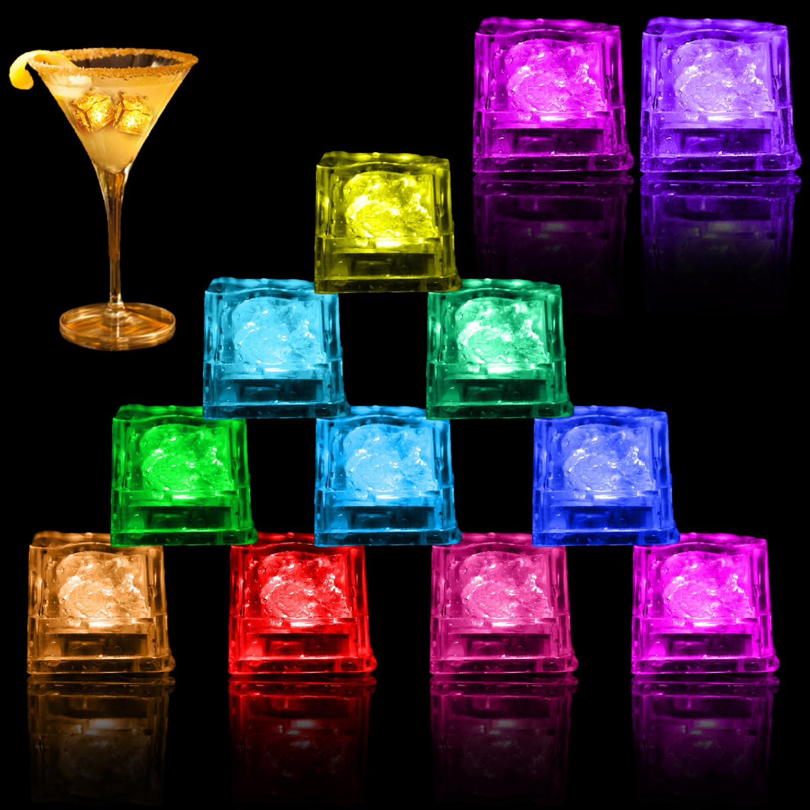 Light Up Ice Cubes for Drinks Set of 24 Led Ice Cubes with Changing