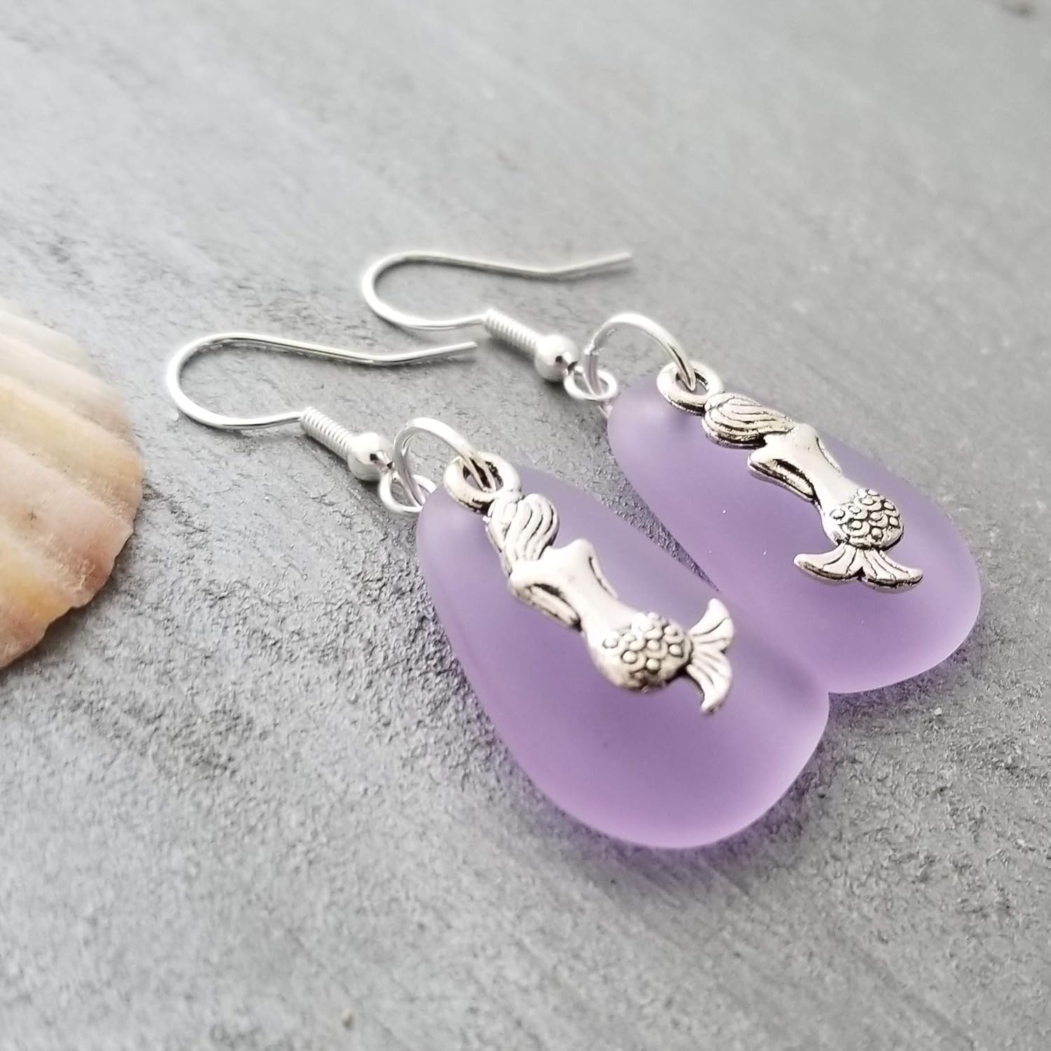 Handmade "TWIN MERMAID" "Magical Color Changing" purple sea glass earrings, February Birthstone, (Hawaii Gift Wrapped, Customizable Gift Message)