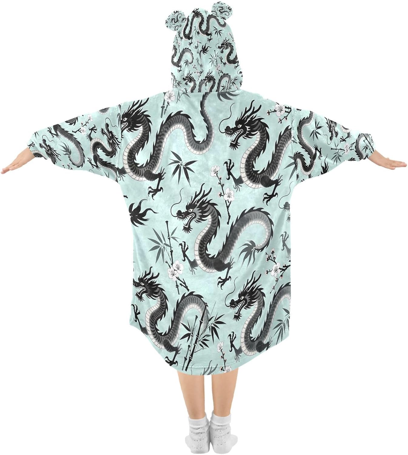 Kigai Dragon Wearable Blanket Hoodie for Kids Oversized Hooded Blanket Warm & Cozy Sweatshirt with Pockets