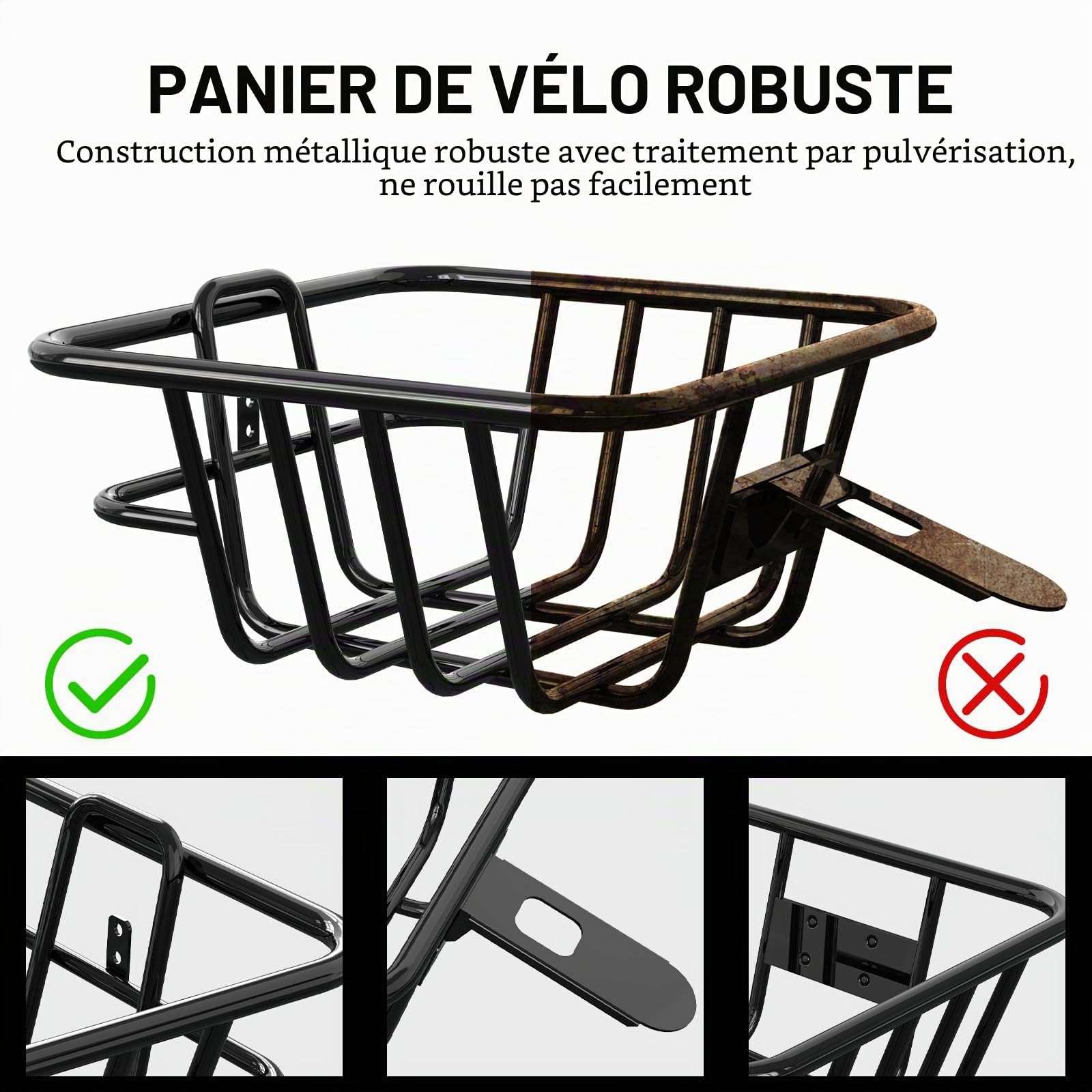 HITWAY Panier Avant pour vélo, Panier pour vélo, imperméable, Facile à Installer, Panier pour vélo, métal Noir