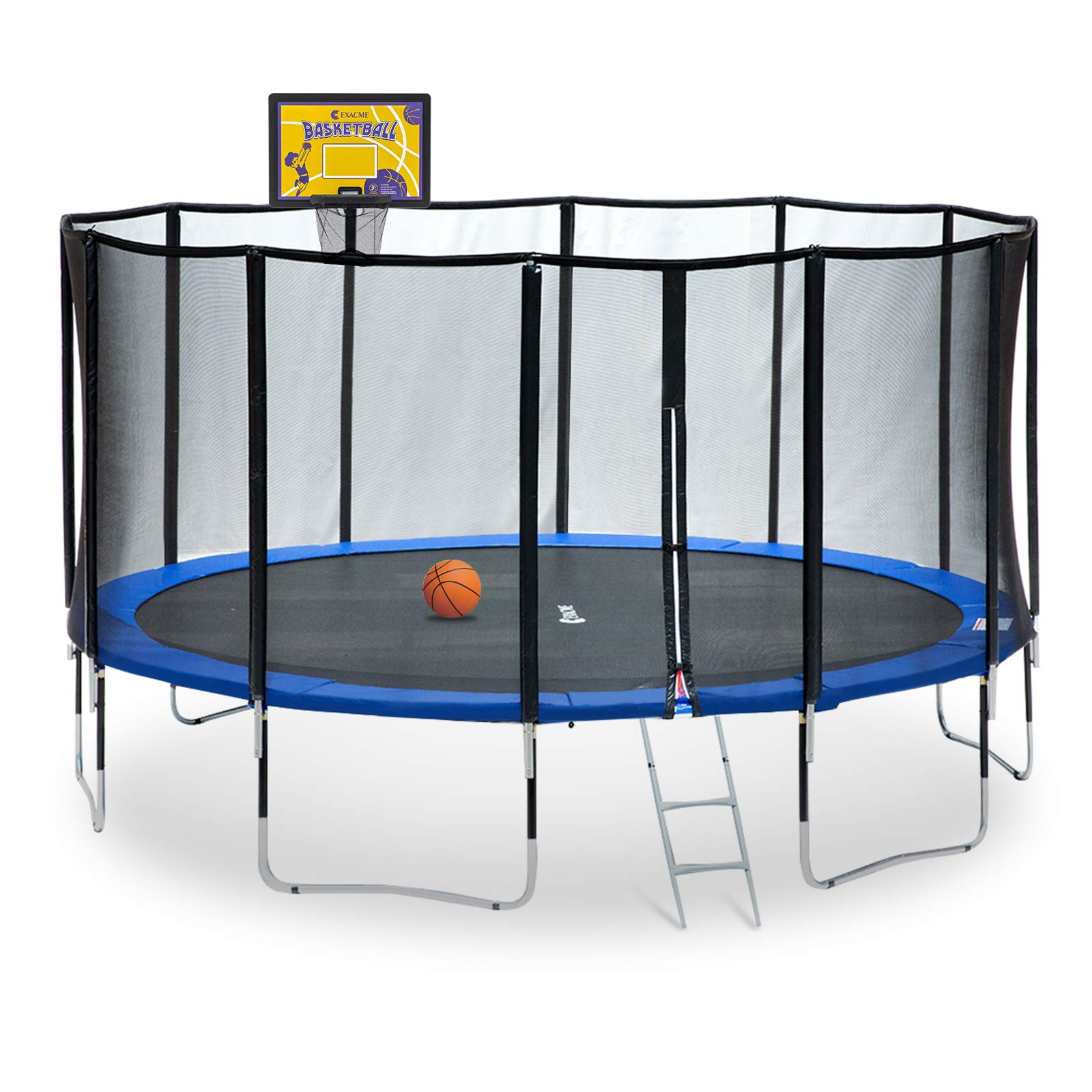 ExacMe 15FT Trampoline Outdoor with Basketball Hoop for Kids, 400LB Weight Limit, Backyard Trampoline with Enclosure, Wind-Stand Carbon Fiber Rail Support Net, L15+BH