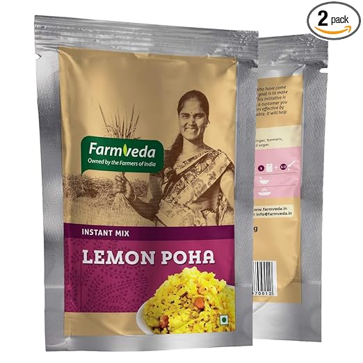 Farm Veda Healthy and Tasty Ready to Eat Instant Breakfast Meal Lemon Poha Mix 250g Each (Pack of 2)