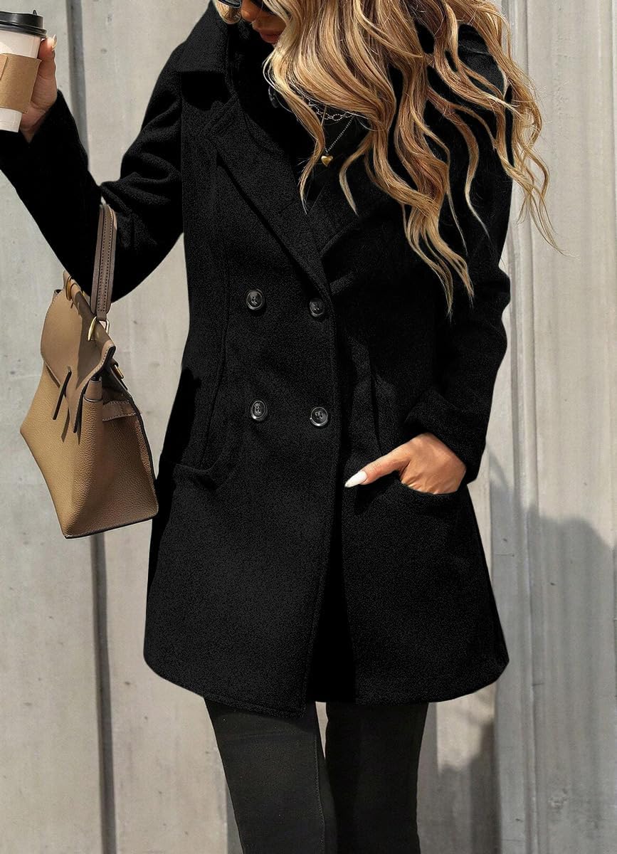 CHOUYATOU Women's Winter Double Breasted Hooded Wool Coat Notch Collar Trench Coat Peacoat - Image 3