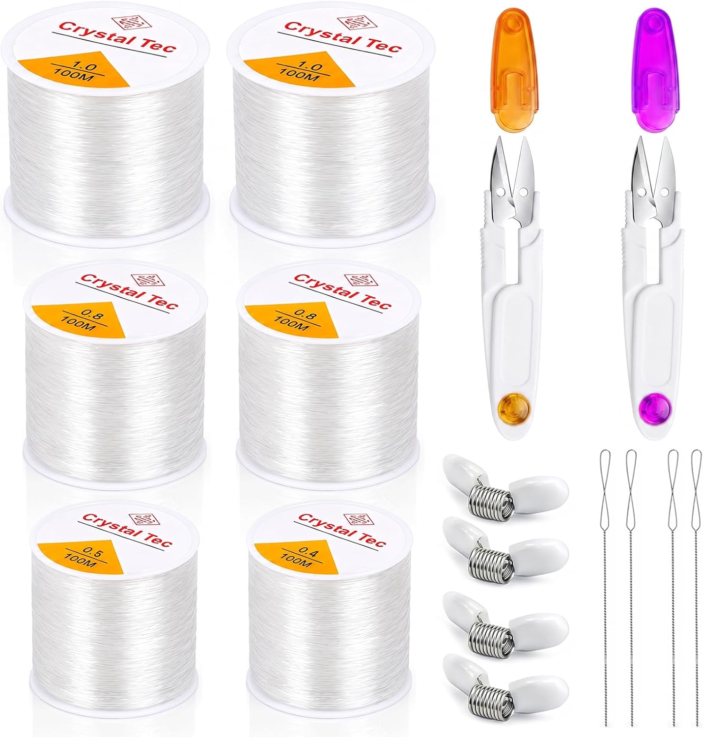 6 Rolls Elastic String for Bracelets,0.4/0.5/0.8/1.0mm Stretchy Bracelet String with Bead Stoppers,Scissors and Needles,Jewelry Making Supplies Bead Strings for DIY Craft,Necklaces(656Yard)