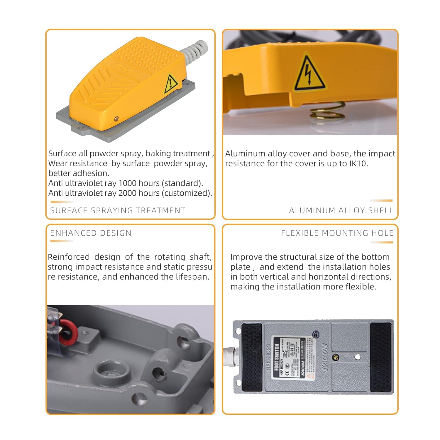 Kacon HRF-MD212Y PBP, Foot Switch, Piggyback Plug, Aluminum die-Casting, 250VAC, 1C Contacts, IP54, UL 6.5' Cord Cable