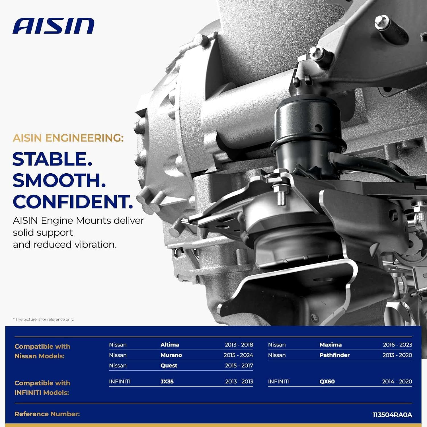 AISIN AFTERMARKET EMTN-00366 Front Right Engine Torque Strut Mount - Compatible with Nissan Altima 2013-2018, Murano 2015-2024, Pathfinder 2013-2020, Maxima 2016-2023, Quest 2015-2017 - V6 3.5L