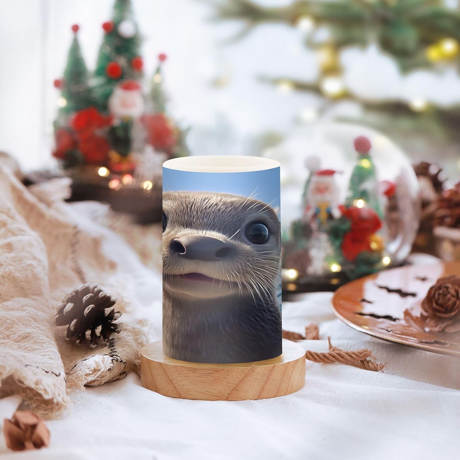 ALAZA Baby Otter Flickering Flameless Candles Battery Operated with Remote Timer,Tea Light Candles LED Pillar Votive Candles Set of 2 for Outdoor Indoor Decorations image 5