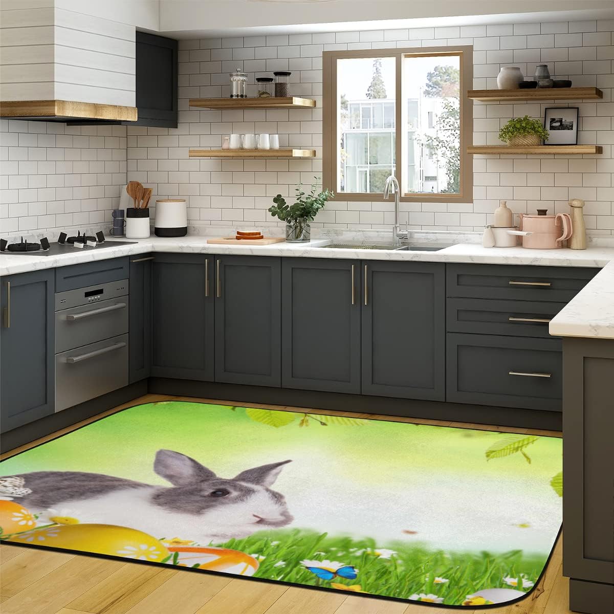 4 x 6 Happy Easter Bunny Eggs Flowers Super Soft Area Rug for Kids Baby Nursery, Nursery Decor Throw Rugs for Bedroom, Kids Room, Fuzzy Rugs for Nursery