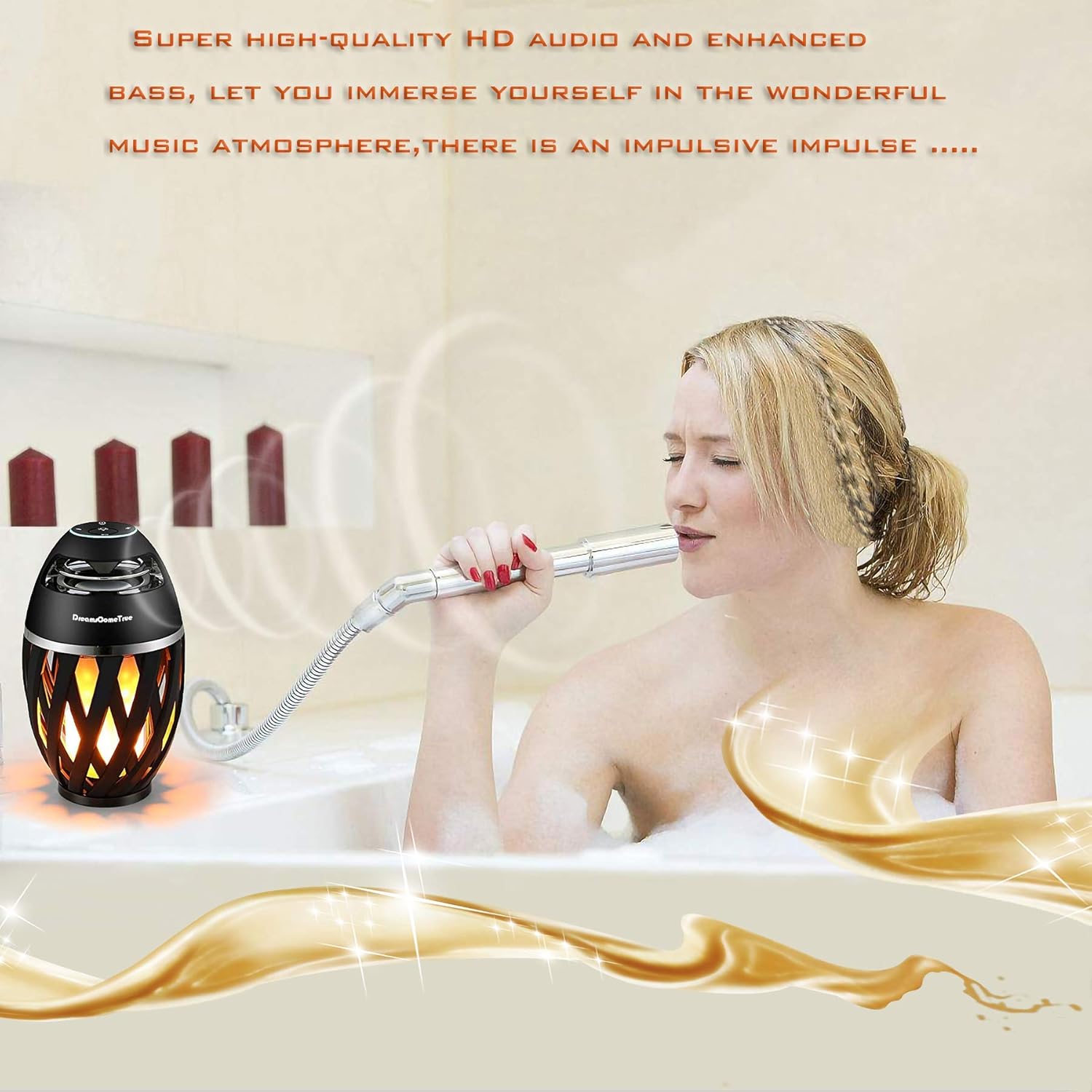 Led Flame Speaker, Flame Atmosphere Table Lamp, Music Night Light，Outdoor Portable and Waterpoof Bluetooth Stereo Speaker with HD Audio， Enhanced Bass, Android by DreamsComeTrue - - 