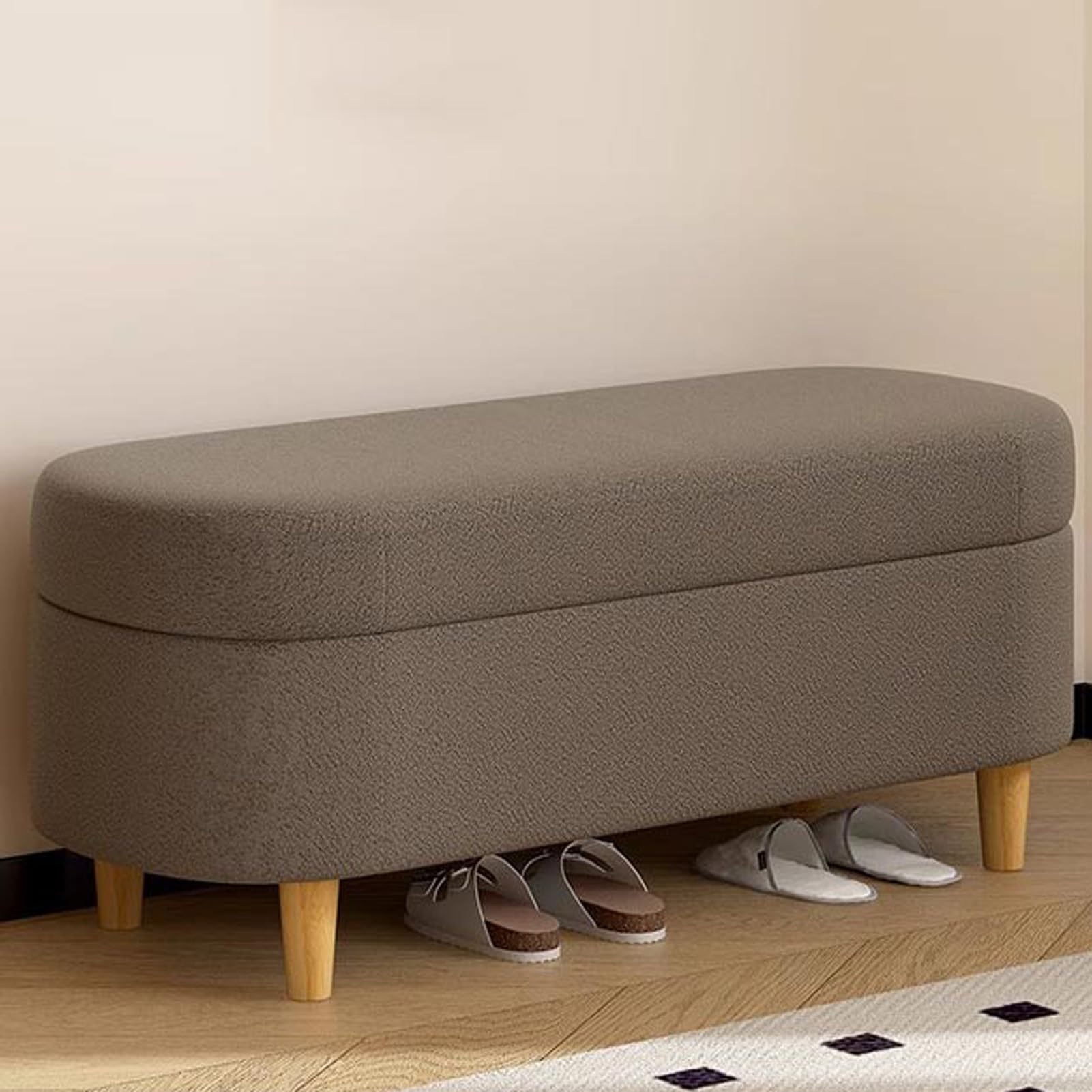 OIFAODAO Velvet Storage Ottoman Bench with Padded Seat 80cm Box(Brown)