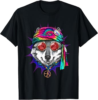 Tie Dye Hippie Wolf Hippiness Peace Love Wolf T-Shirt, Men, Black, Small