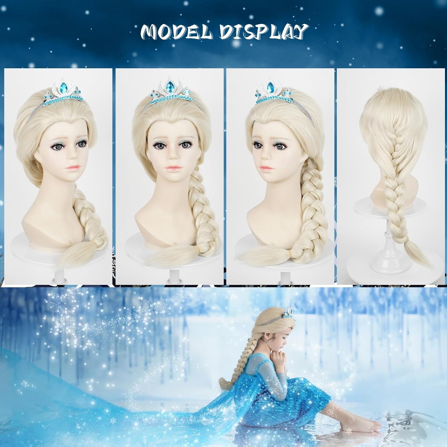 Blonde Wig for Women, Golden Long Wavy Wigs Halloween Costume Party Fluffy Synthetic Wigs