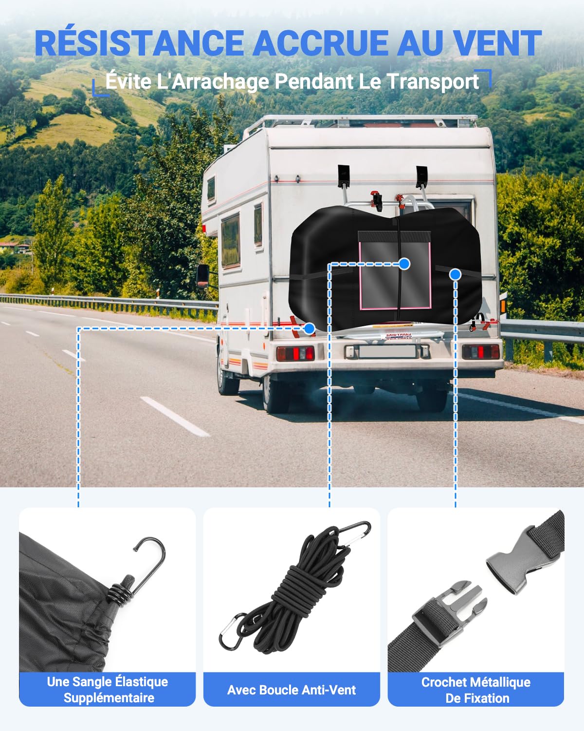 SUPAREE Housse de Protection Velo Exterieur Housse Velo Transport Porte Velo Bache Velo pour Camping Car pour 2 à 3 Vélos 420D Oxford Heavy Duty Impermeable pour Voiture Voyages