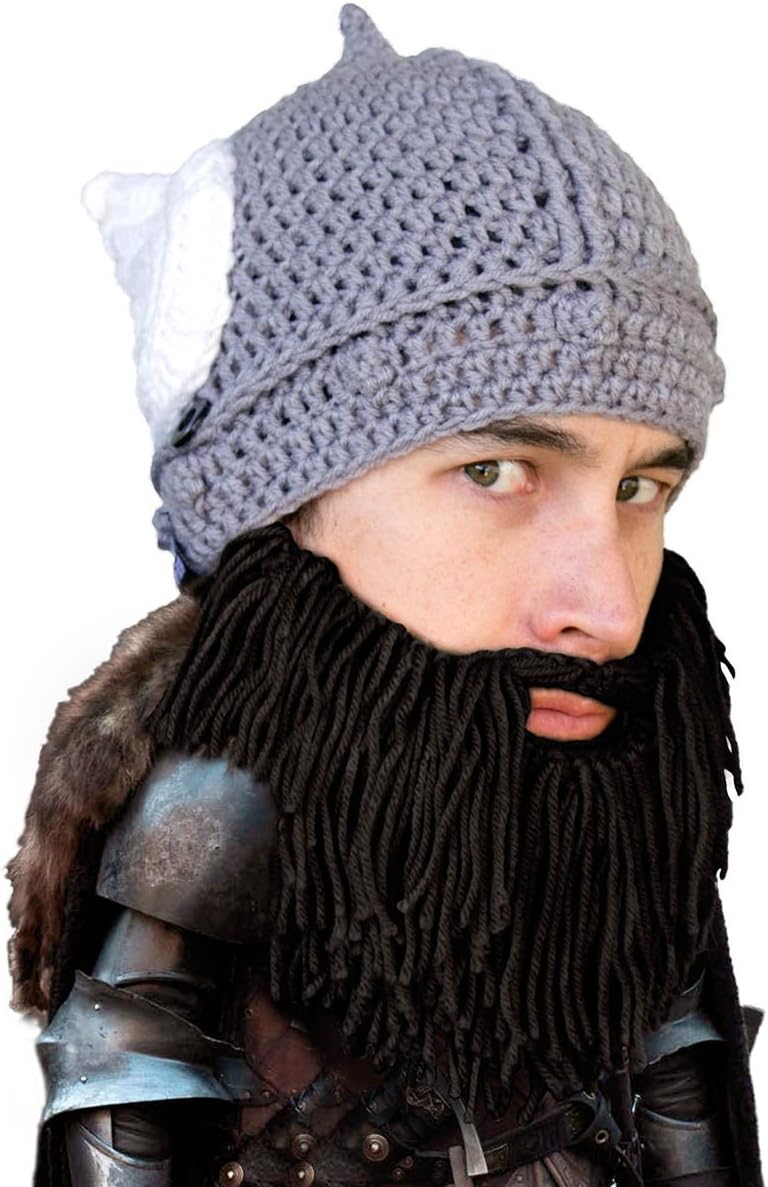 Beard Head Barbarian Dwarf Warrior - Original Handmade Knit Helmet and Removable Beard