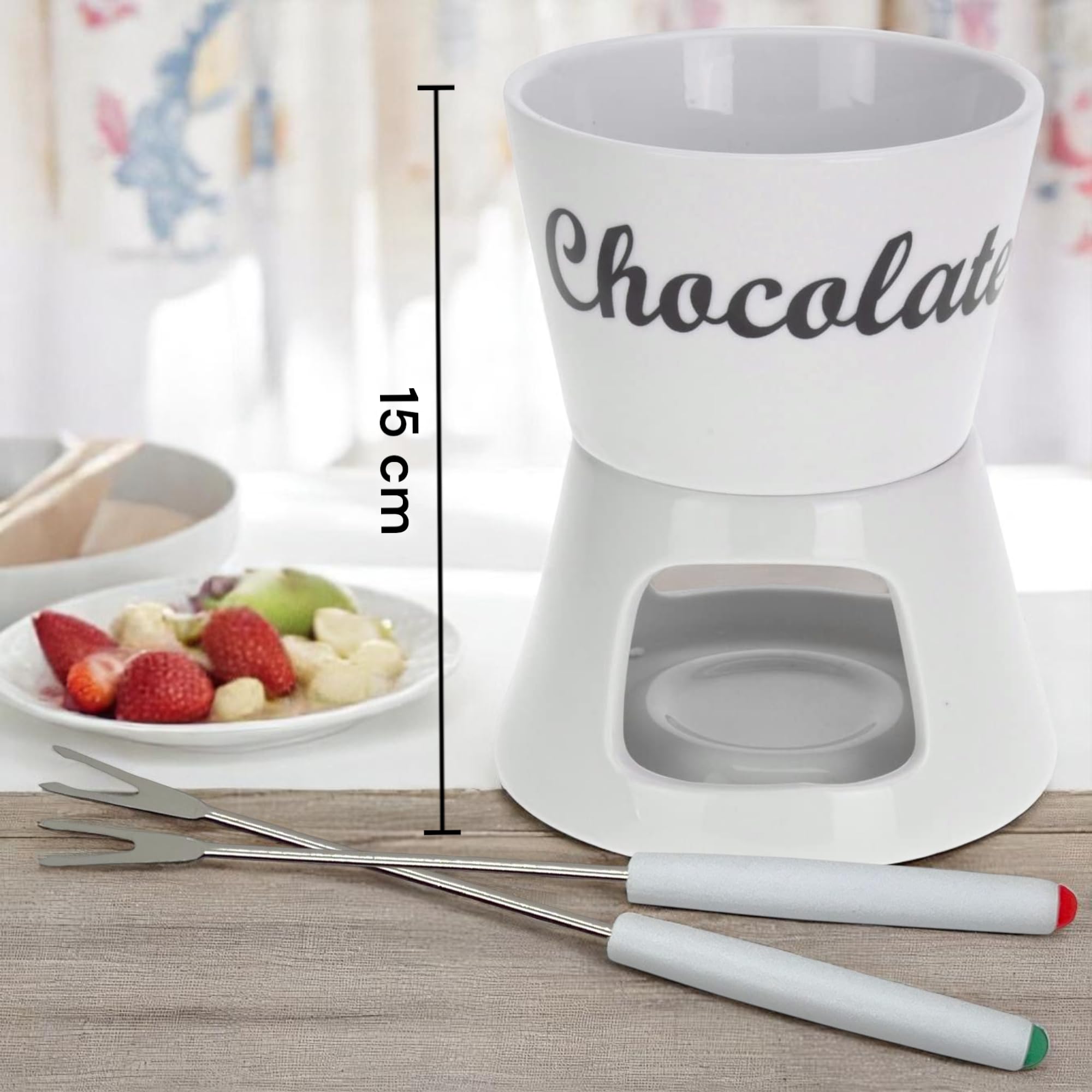 MIJOMA Set per fonduta di cioccolato, con 2 forchette per fonduta di cioccolato, Ø ca. 12 x 15 cm, colore: Bianco