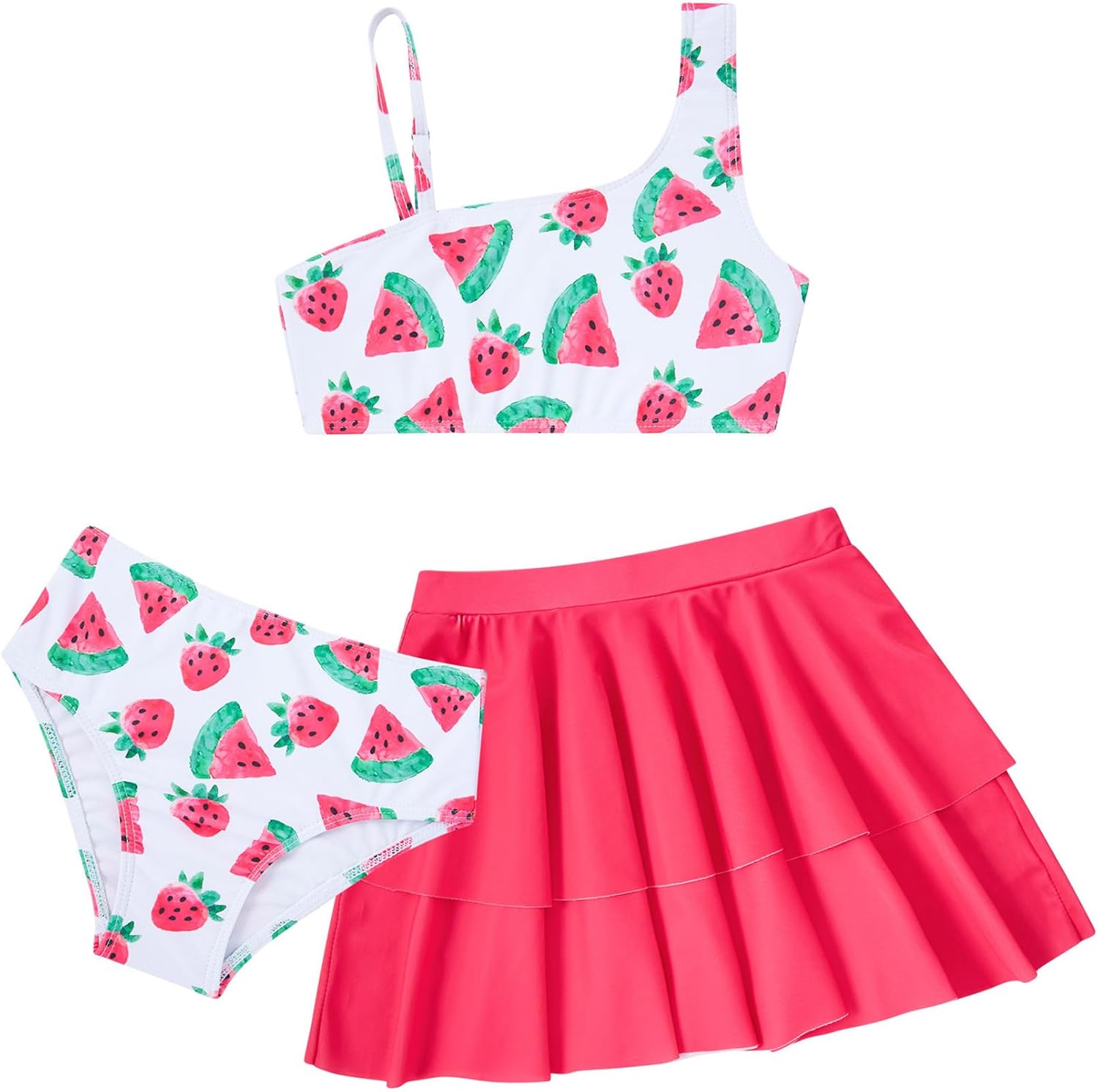 RAISEVERN Girls Swimsuit 3 Piece Bathing Suits Cute Quick Dry Bikini Tankini Sets with Cover Ups Beach Skirt for 5-12 Years